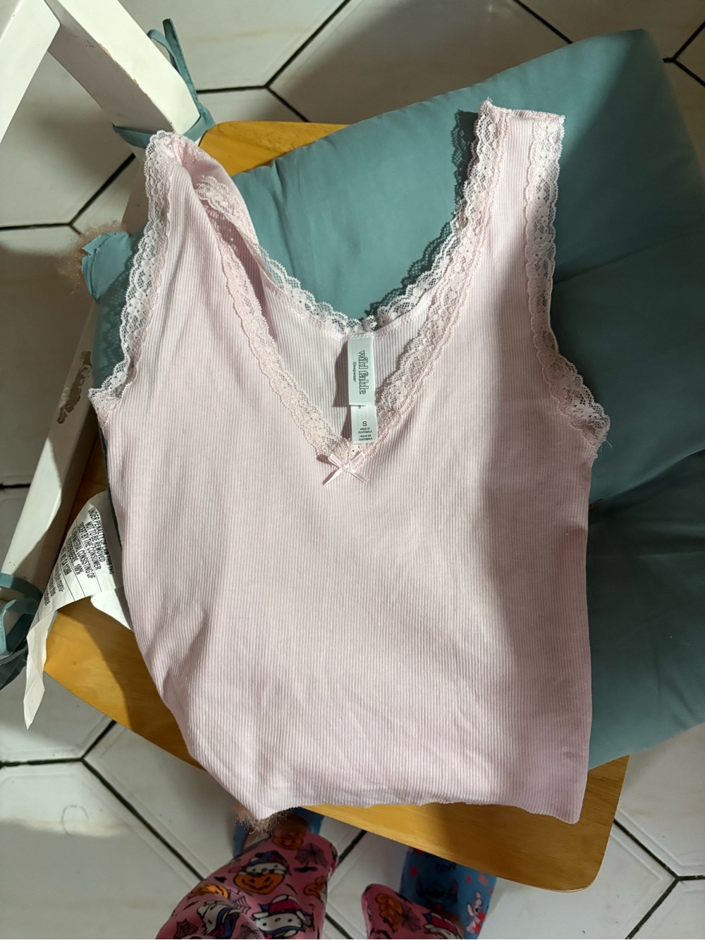 Light Pink Lace-Trim Ribbed Tank Top
